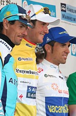 The final podium of the Tour de Luxembourg 2009: Klden, Schleck, Marcato